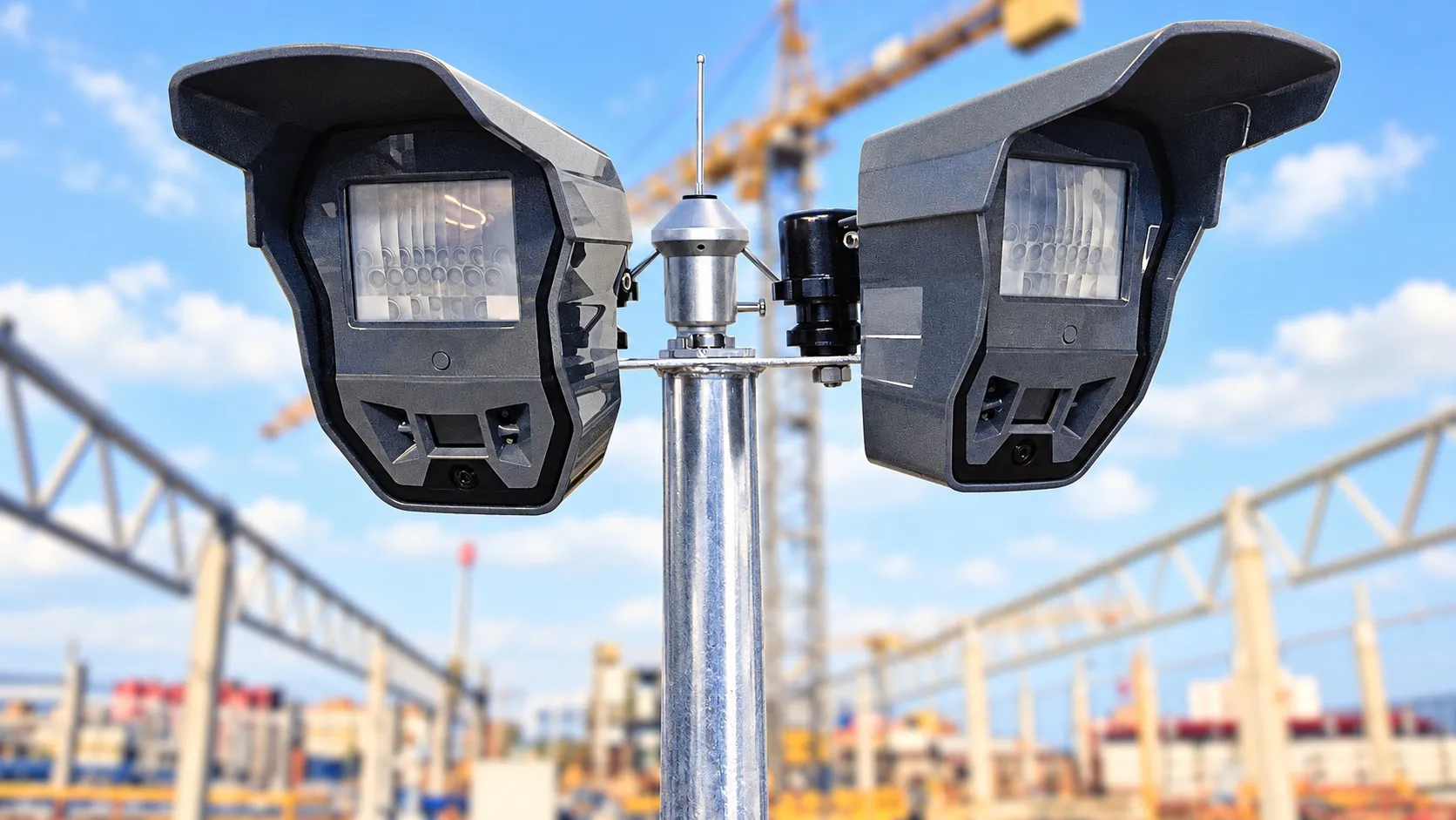 Bestehende Videofied-Außenkameras an einem Mast – Wartung und Service durch Jost Alarmtechnik